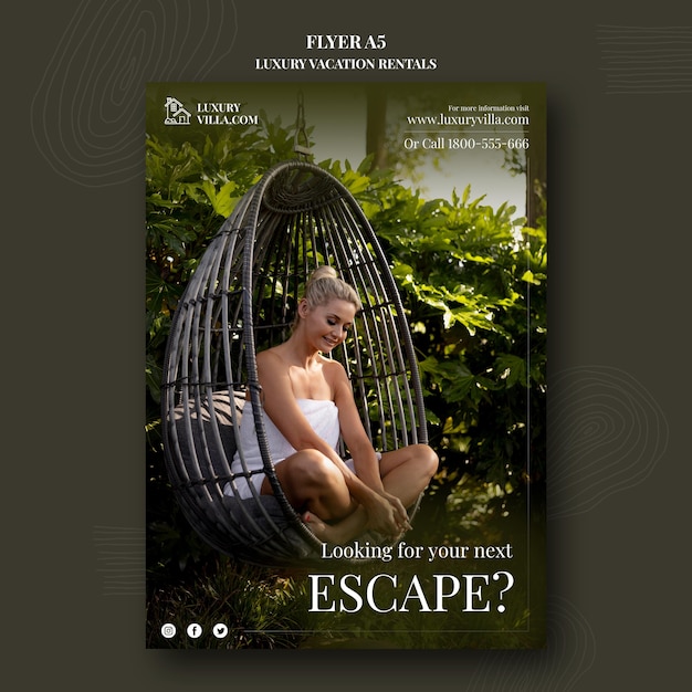 Free PSD luxury vacation rentals vertical print template