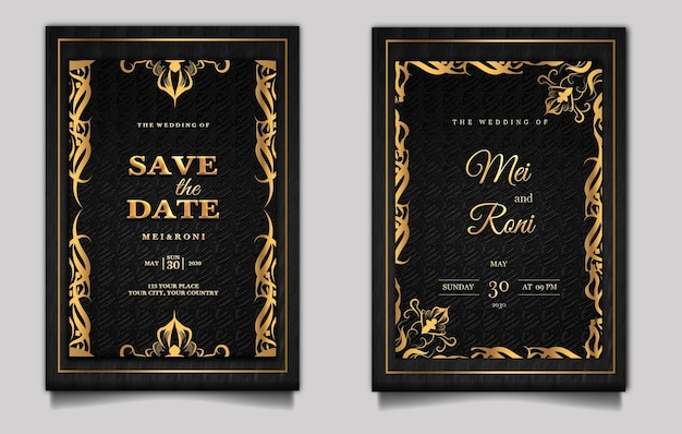 Free PSD luxury wedding invitation card design set