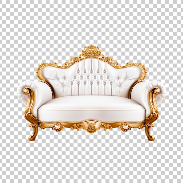 Free PSD luxury white and golden sofa isolated on transparent background