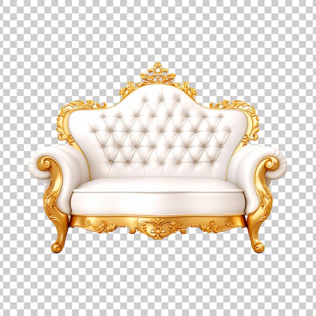 Free PSD luxury white and golden sofa isolated on transparent background