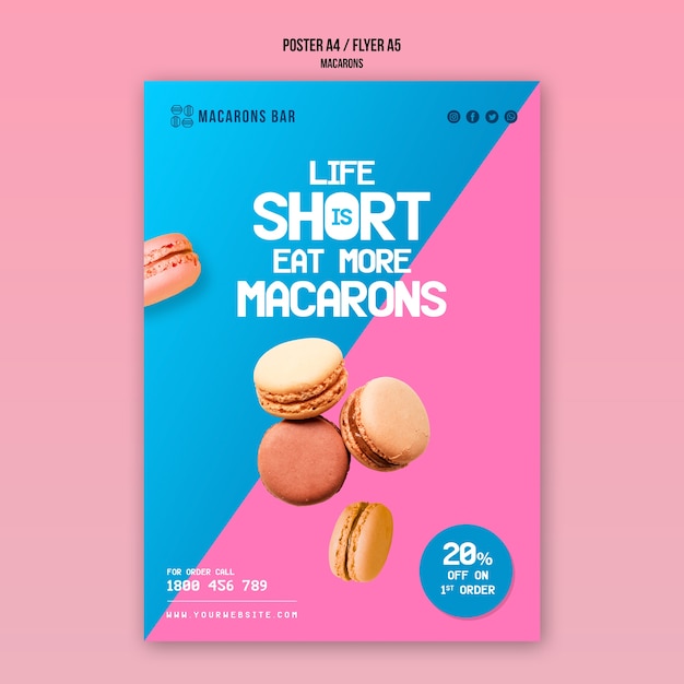 Free PSD macarons poster template theme