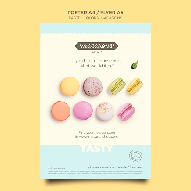 Free PSD macarons shop template poster