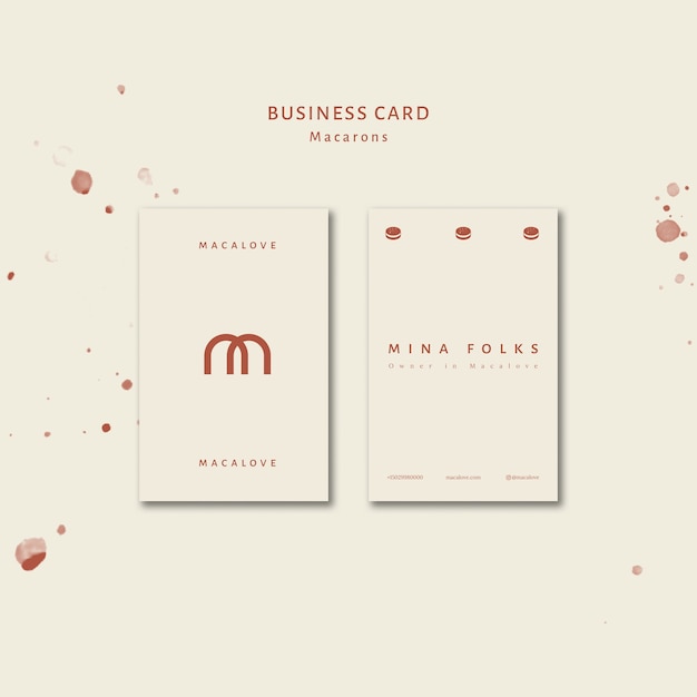 Free PSD macarons shop vertical business card template