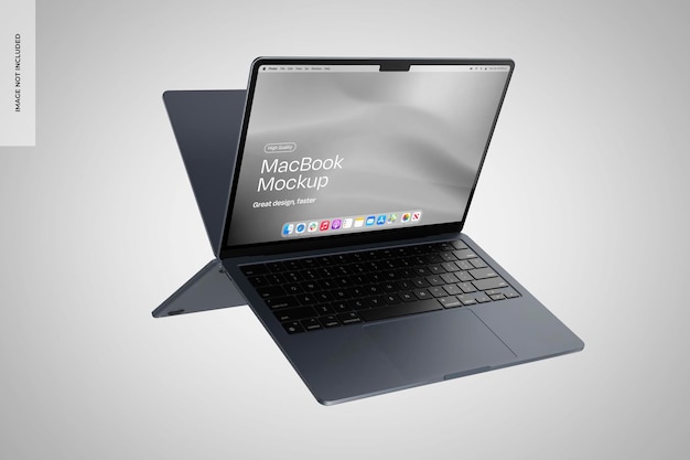 Free PSD macbook mockup floating