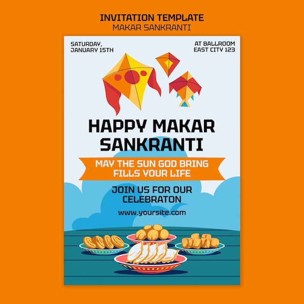 Free PSD makar sankranti celebration invitation template