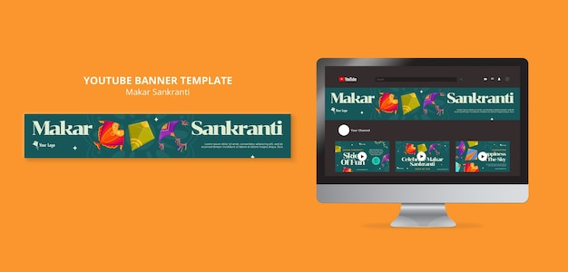 Free PSD makar sankranti celebration youtube banner template