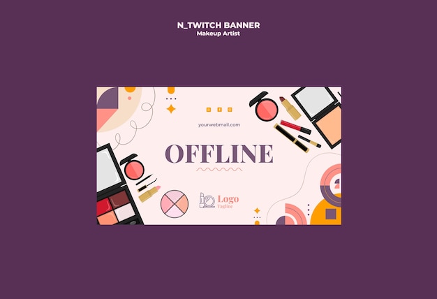 Free PSD makeup artist twitch banner template design