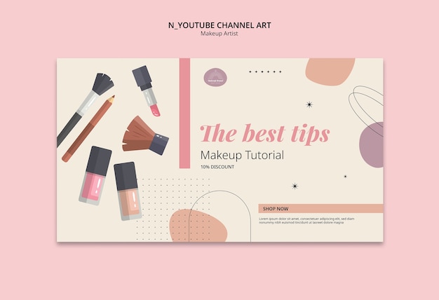 Free PSD makeup artist youtube channel art template design