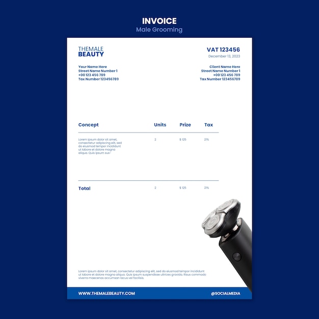 Free PSD male grooming invoice template