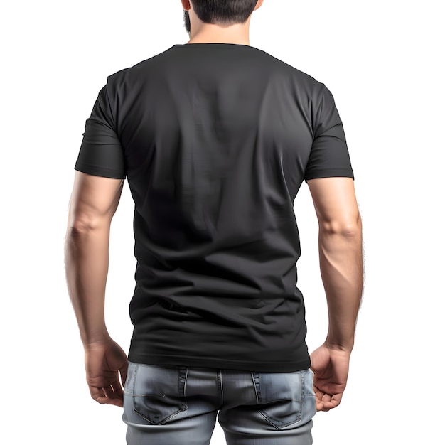 Free PSD male model wearing blank black t shirt isolated on white background with clipping path