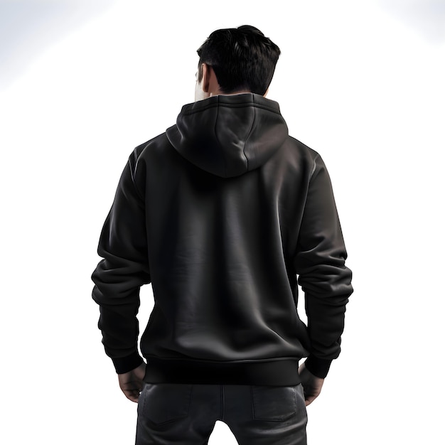 Free PSD man in a black sweatshirt on a white background back view