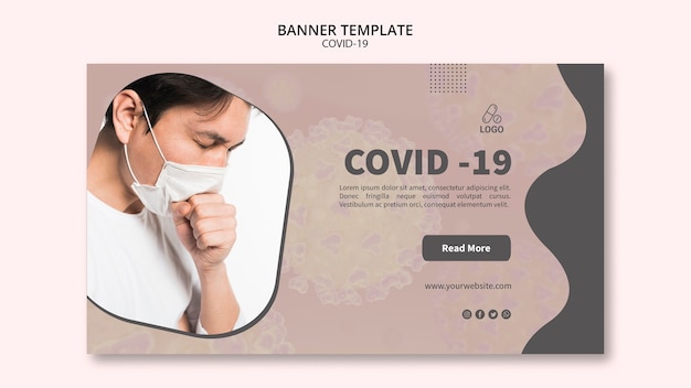 Free PSD man coughing covid-19 banner template