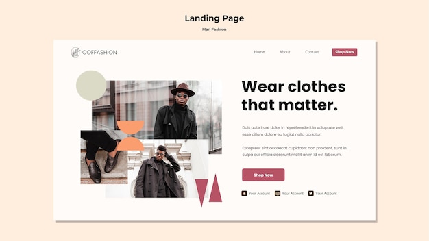 Free PSD man fashion concept landing page template