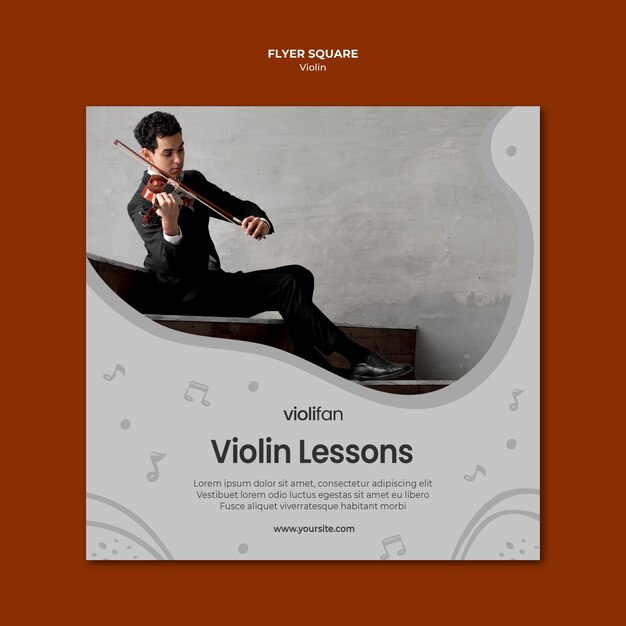 Free PSD man playing violin lessons square flyer