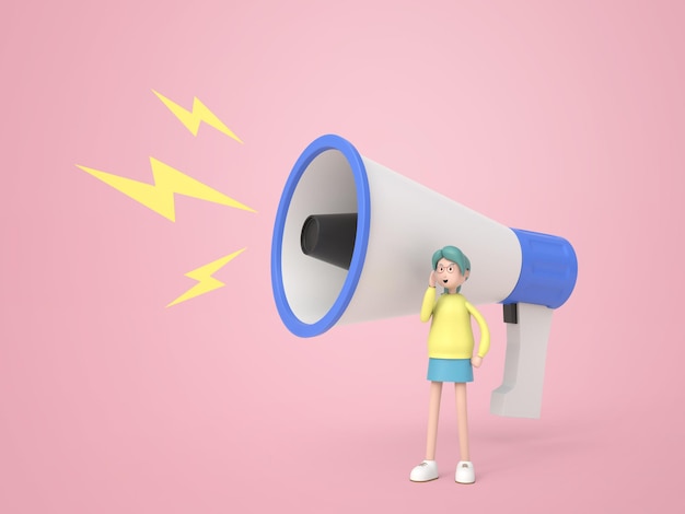 Free PSD man standing shouting with megaphone isolated background