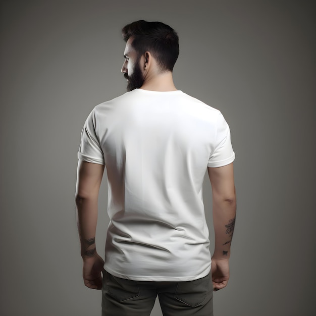 Free PSD man in white t shirt on a gray background back view