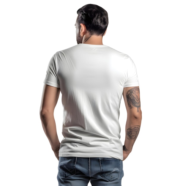 Free PSD man in white t shirt with tattoos on his back on white background