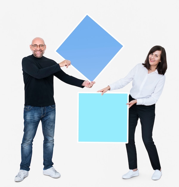 Free PSD man and woman holding squares