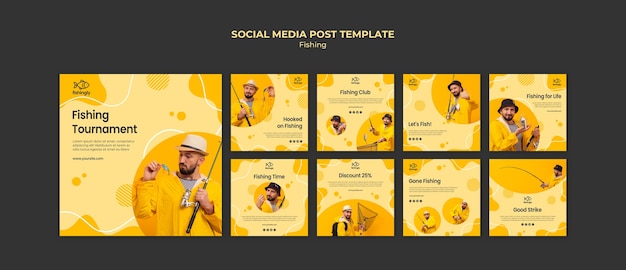 Free PSD man in yellow fishing coat social media post