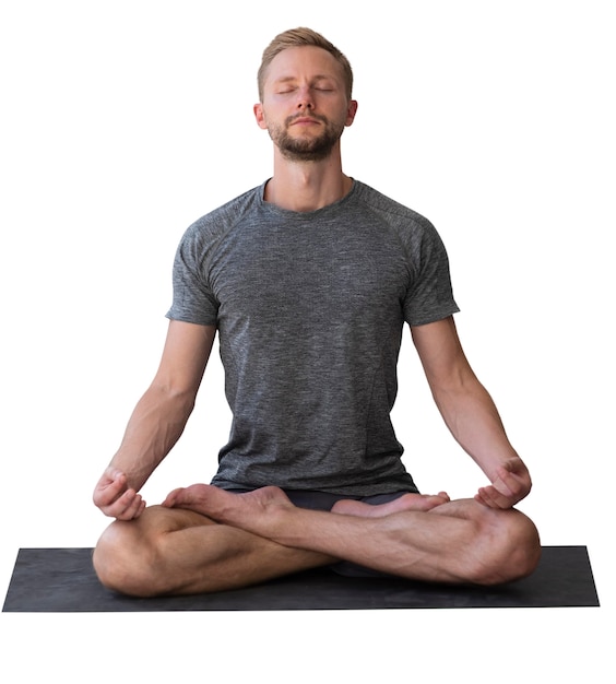 Free PSD man in yoga position isolated