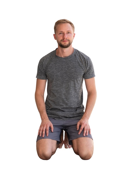 Man in yoga position isolated