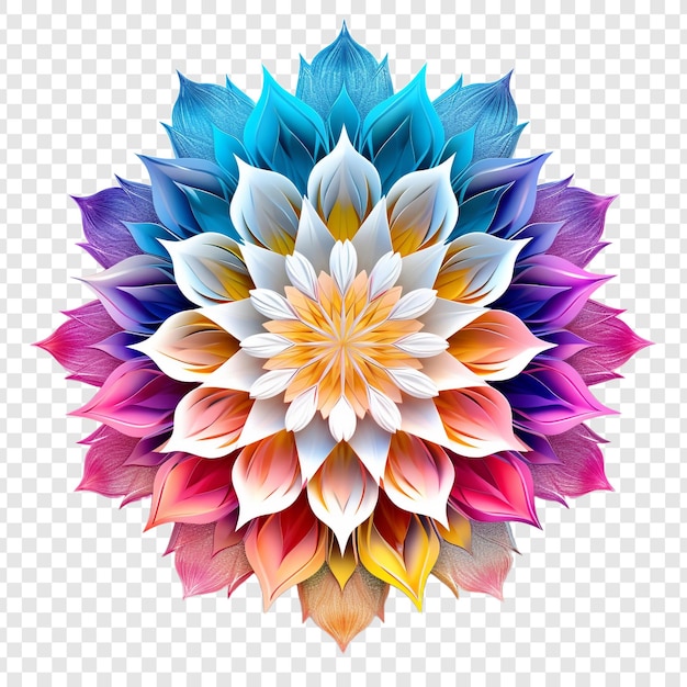 Free PSD mandala fractal design element with flower pattern isolated on transparent background