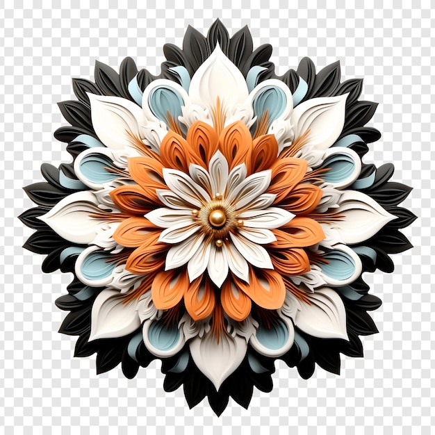 Free PSD mandala fractal design element with flower pattern isolated on transparent background