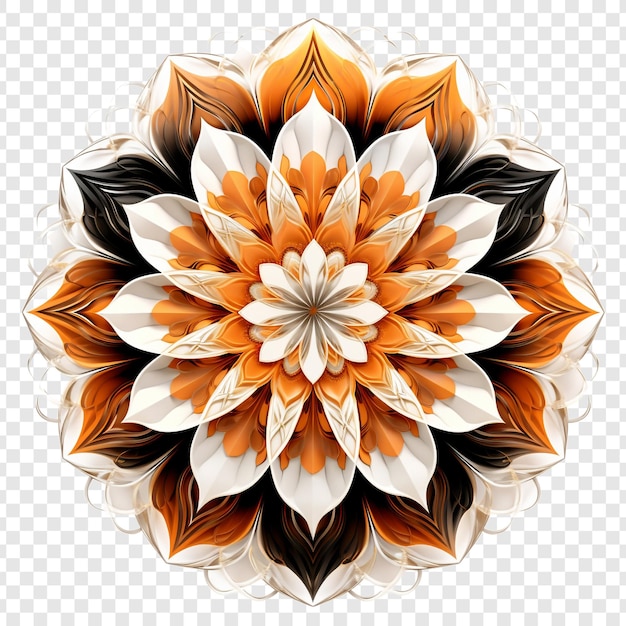 Free PSD mandala fractal design element with flower pattern isolated on transparent background