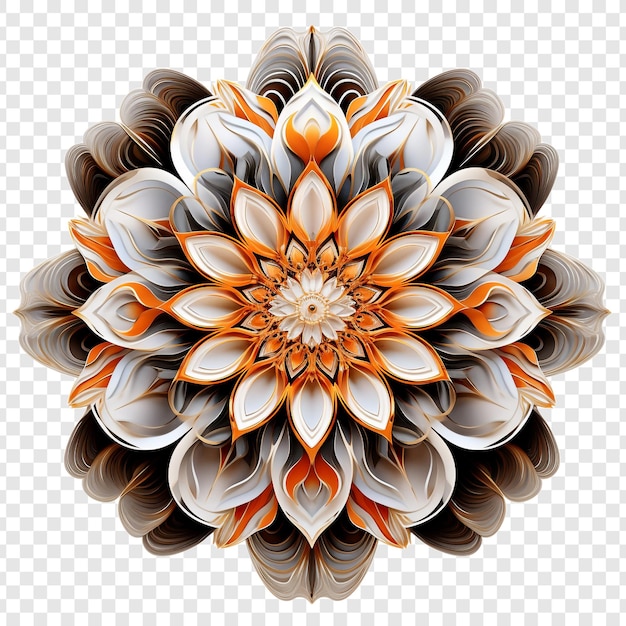 Free PSD mandala fractal design element with flower pattern isolated on transparent background