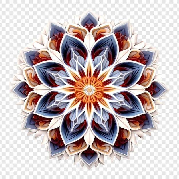 Free PSD mandala fractal design element with flower pattern isolated on transparent background