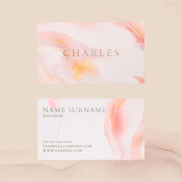 Marble business card template psd in colorful feminine style