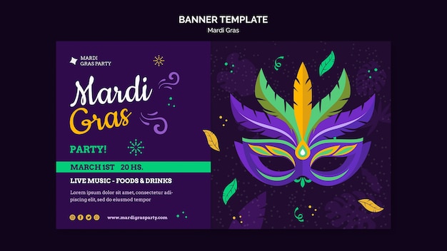 Mardi gras carnival horizontal banner template