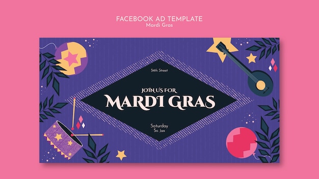 Free PSD mardi gras celebration  facebook template