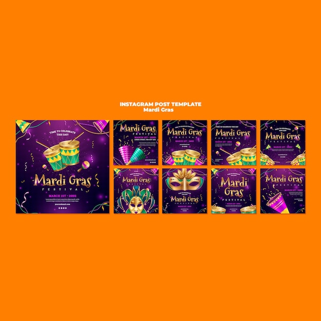 Free PSD mardi gras celebration  instagram posts