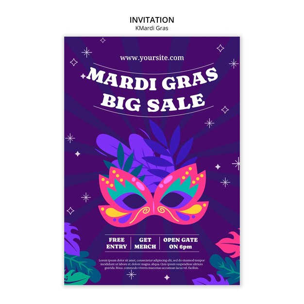 Free PSD mardi gras celebration invitation template