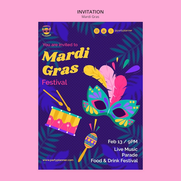 Mardi gras celebration invitation template