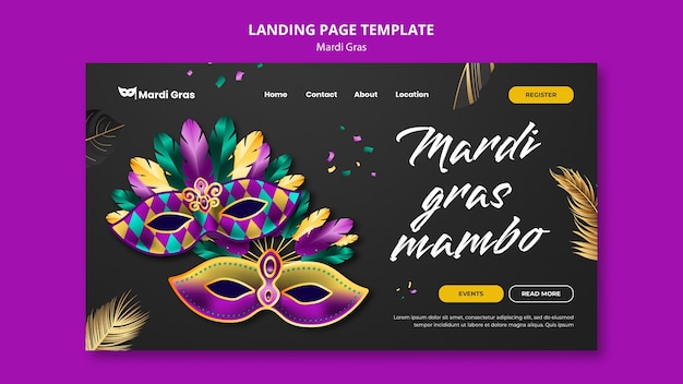 Free PSD mardi gras celebration landing page template