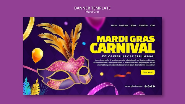 Free PSD mardi gras celebration landing page template