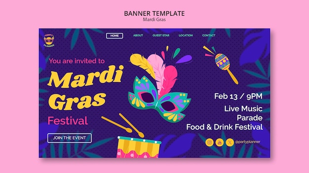 Mardi gras celebration landing page template