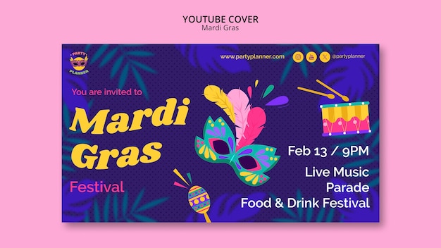 Mardi gras celebration youtube cover template