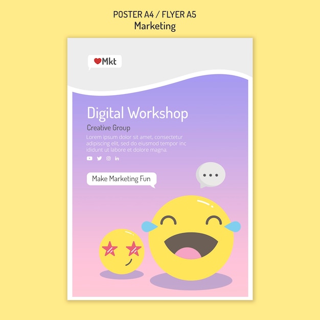 Free PSD marketing workshop flyer template with emojis