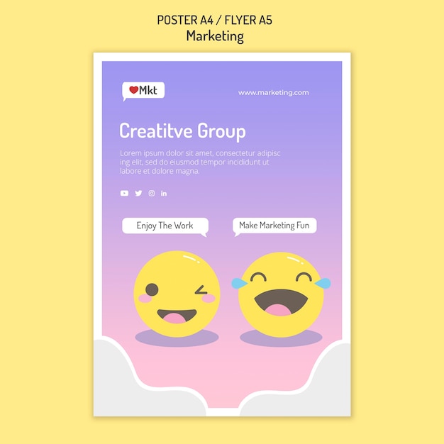 Free PSD marketing workshop poster template with smiley faces