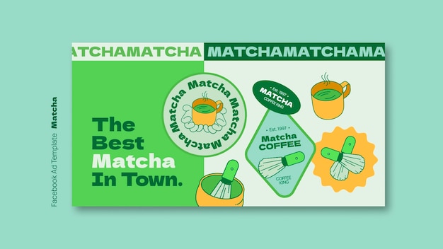 Free PSD matcha tea drink facebook  template