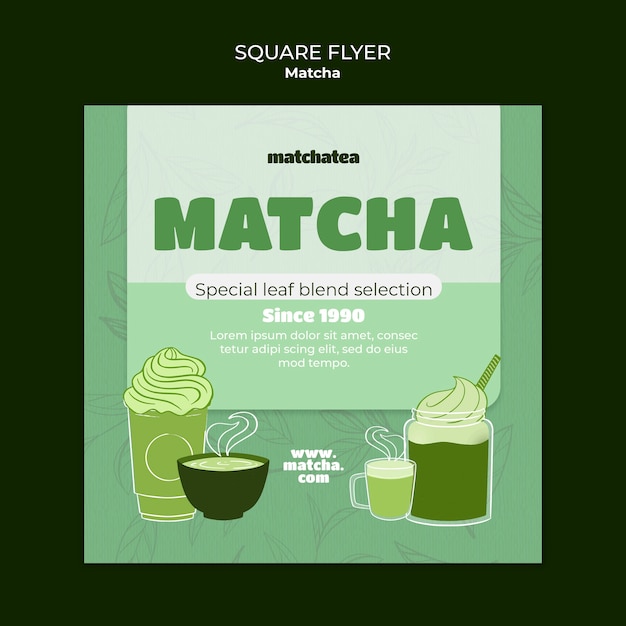 Free PSD matcha tea drink square flyer template