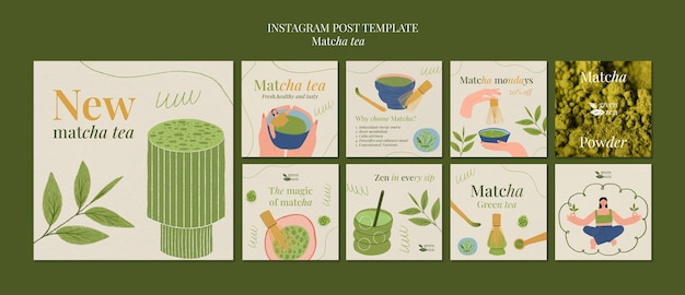 Free PSD matcha tea  instagram posts