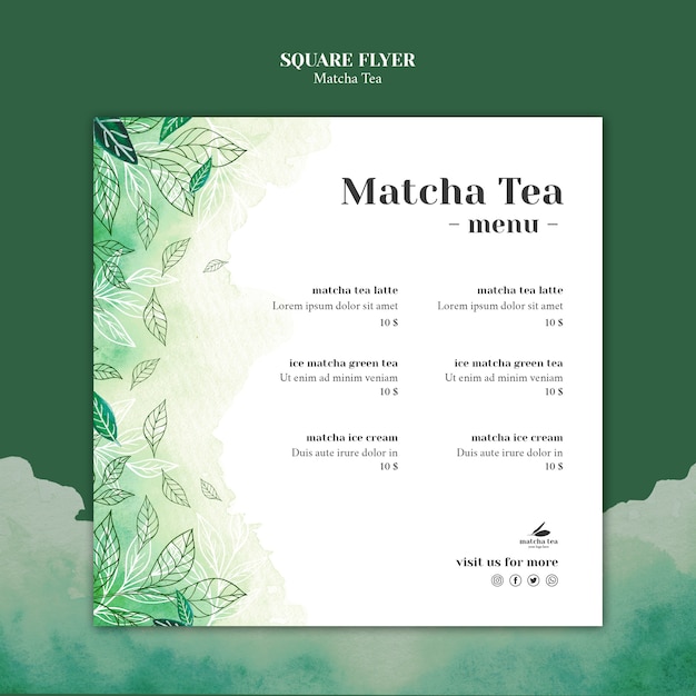 Free PSD matcha tea square flyer concept mock-up