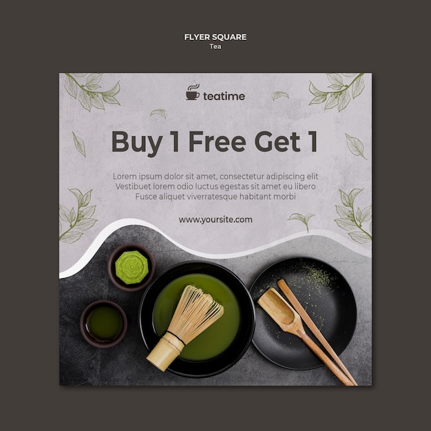 Free PSD matcha tea square flyer template