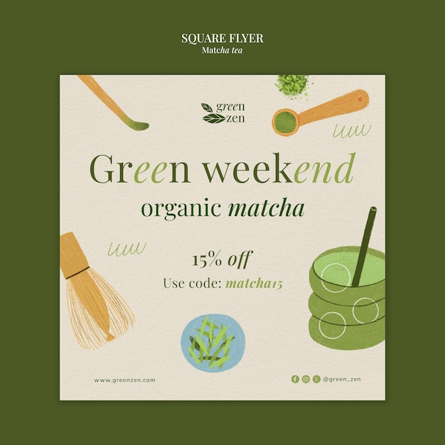 Free PSD matcha tea  square flyer template