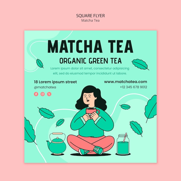 Free PSD matcha tea  square flyer template