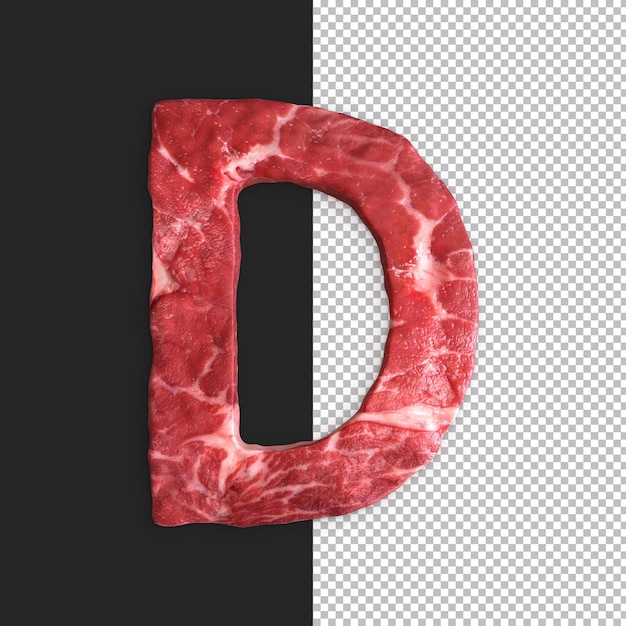 Free PSD meat alphabet on black background, letter d